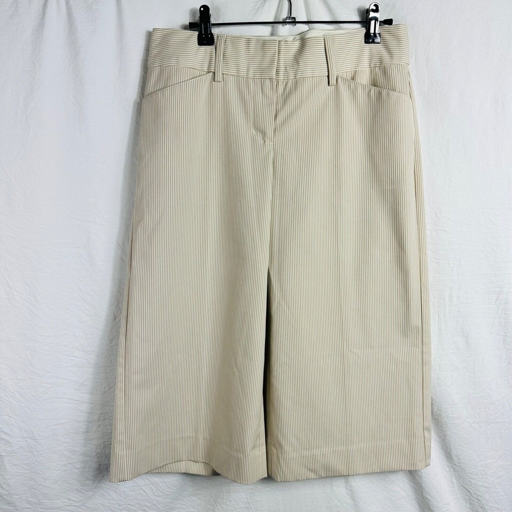 Express Design Studio Editor Cropped Pants Women Size 4 Beige Striped Flare Leg
